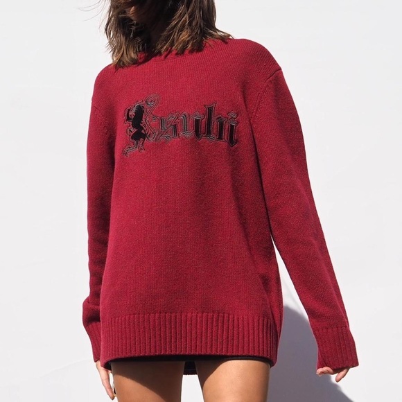 BURGUNDY WOOL KNIT KSUBI SWEATER - Picture 3 of 4